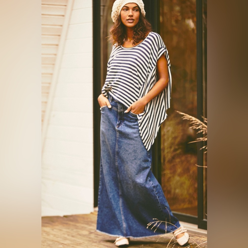 š»šFREE PEOPLE WE THE FREE Striped Angel Tee-Navy Combo-Size Medium - Picture 2 of 14